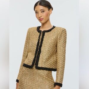 NWT Alice + Olivia Gold and Black Tweed Embellished Jacket S